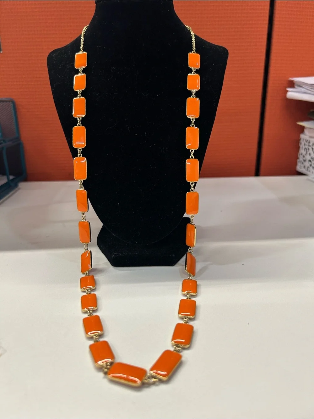 Kate Spade orange enameled layering necklace